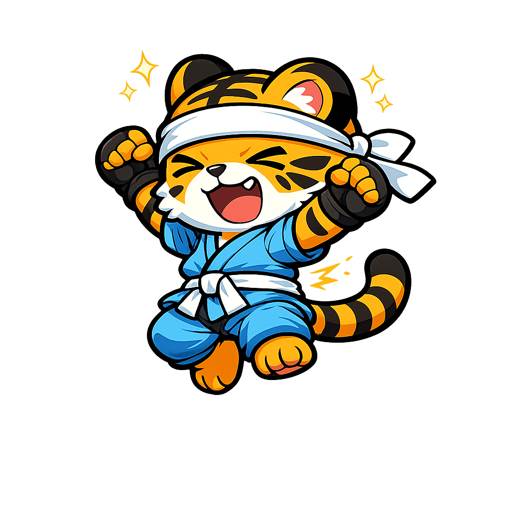 Tigre karateca de Numera celebrando
